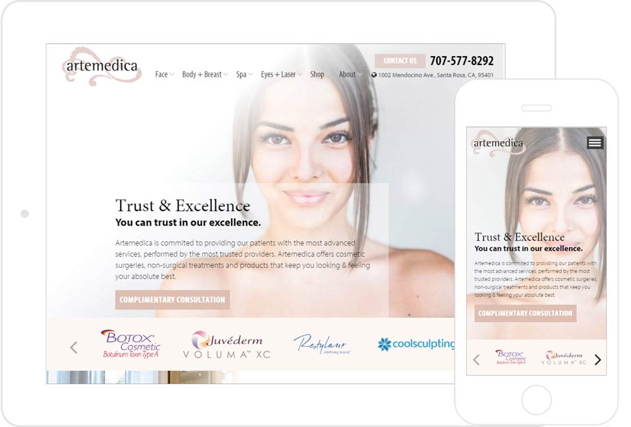screenshot of Artemedica website both on desktop and mobile platforms