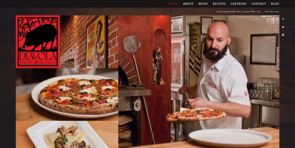 screenshot of Diavola Pizzeria and Salumeria website on desktop platform