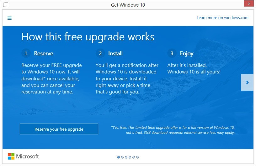 Windows 10 Upgrade Prompt Window