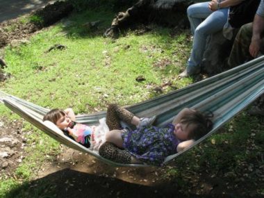 Chris Frost's daughters, Teagan and Tessa, sleeping in a hammock