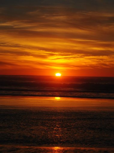 Beautiful vista of Pacific Ocean outside Sonoma County at Bodega Bay at sunset