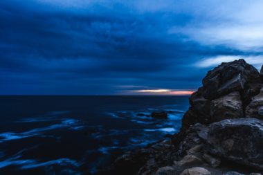 Beautiful vista of Pacific Ocean outside Sonoma County at Bodega Bay at night