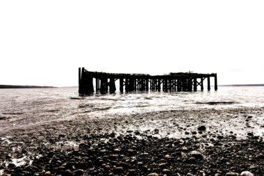 Unique perspective of abandoned dock at Bodega Bay outside Sonoma County