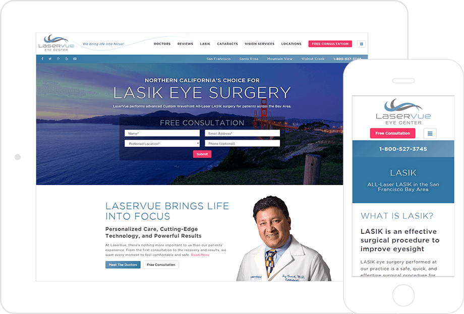 screenshot of LaserVue Eye Center website both on desktop and mobile platforms