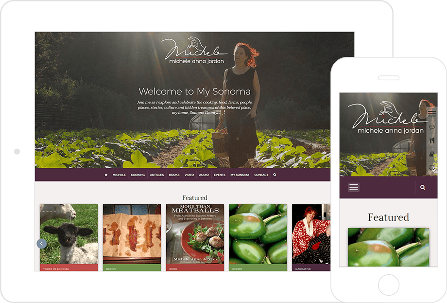 screenshot of Michele Anna Jordan website both on desktop and mobile platforms