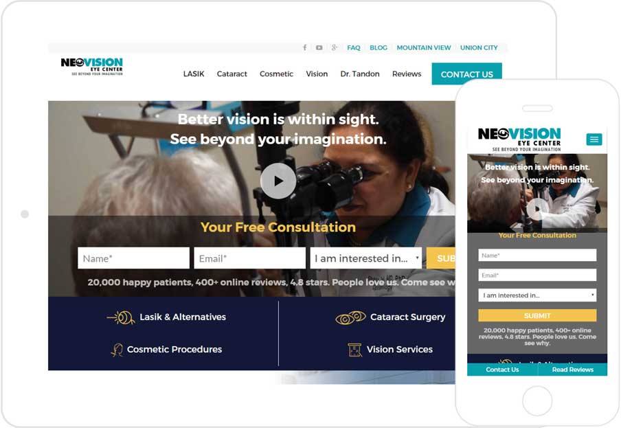 screenshot of NeoVision Eye Center website both on desktop and mobile platforms