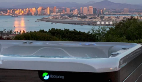 HotSpring hot tub available at Creative Energy overlooking beautiful vista of San Francisco Bay Area
