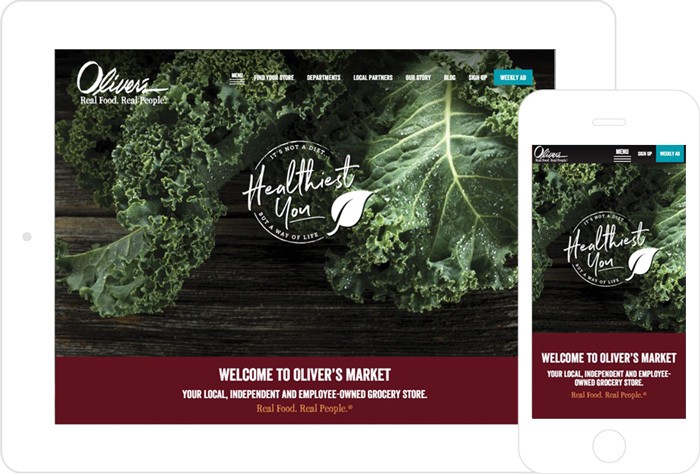 screenshot of Oliver's Market website both on desktop and mobile platforms