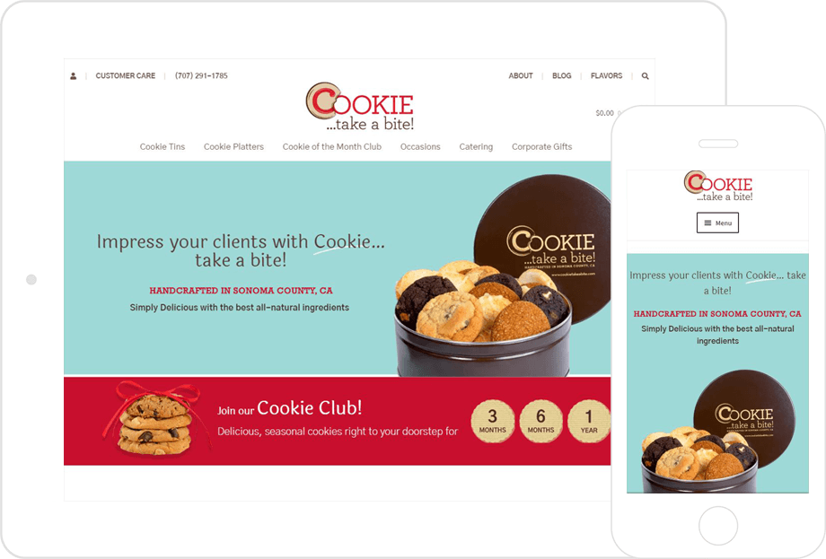 screenshot of COOKIE...take a bite! website both on desktop and mobile platforms