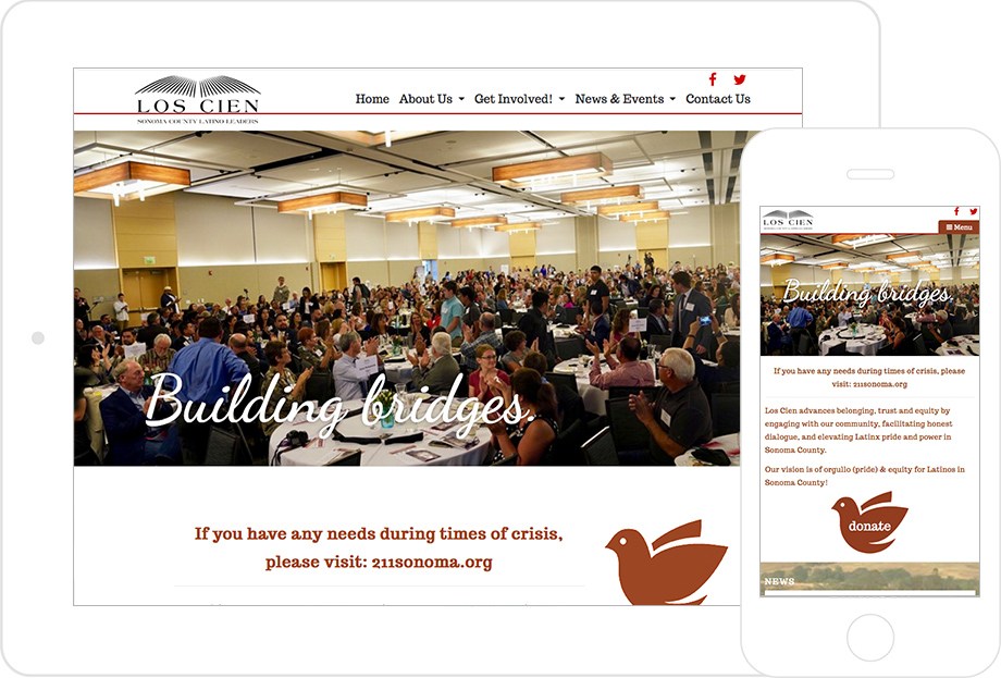 screenshot of Los Cien Sonoma County Latino Leaders website both on desktop and mobile platforms