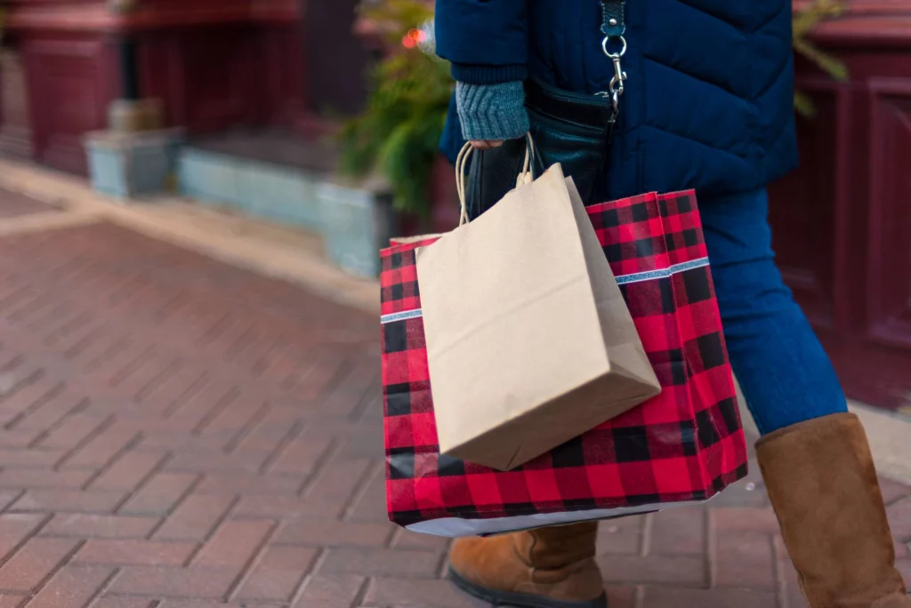 Woman shopping in downtown Santa Rosa during Black Friday