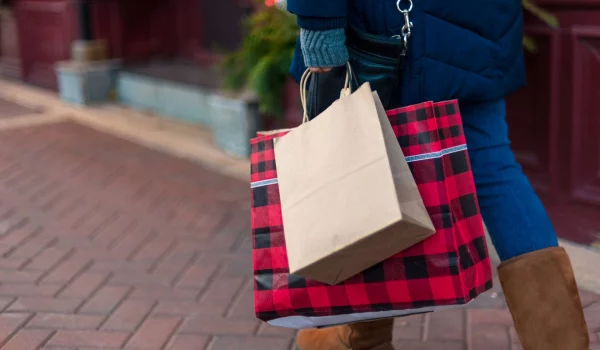 Woman shopping in downtown Santa Rosa during Black Friday