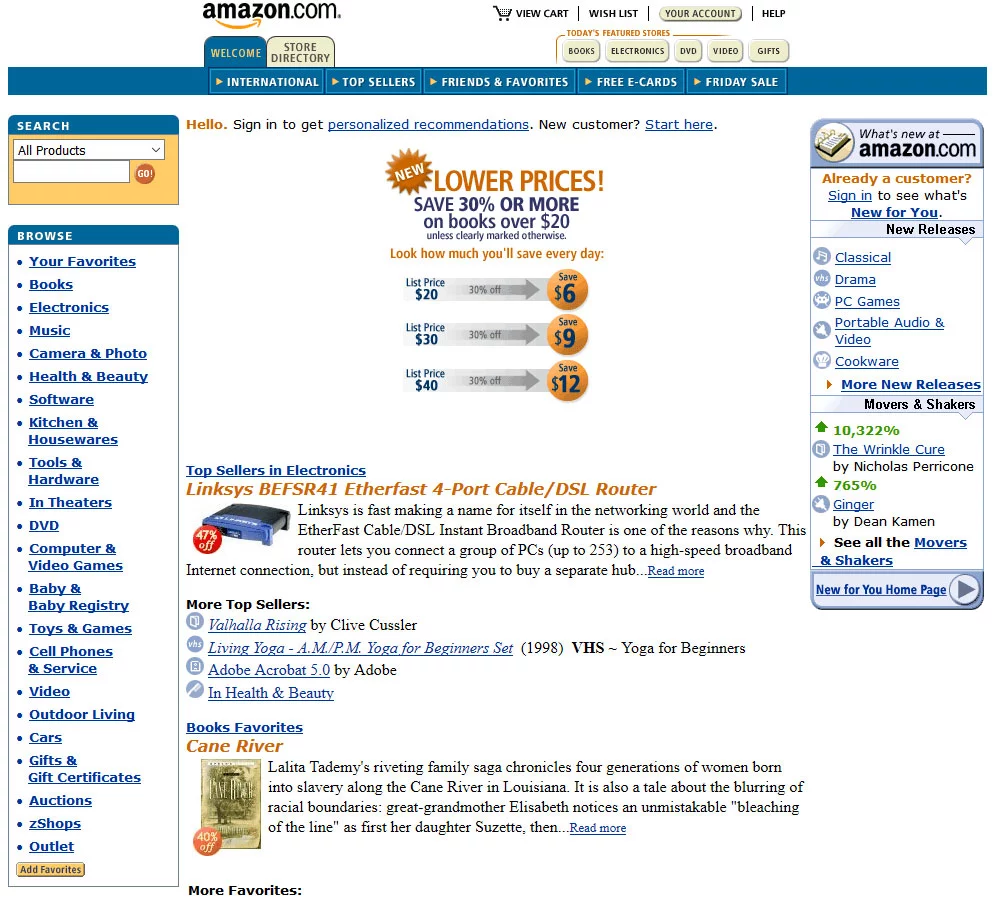 amazon web design from 2002
