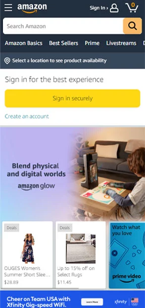 amazon mobile web design from 2022