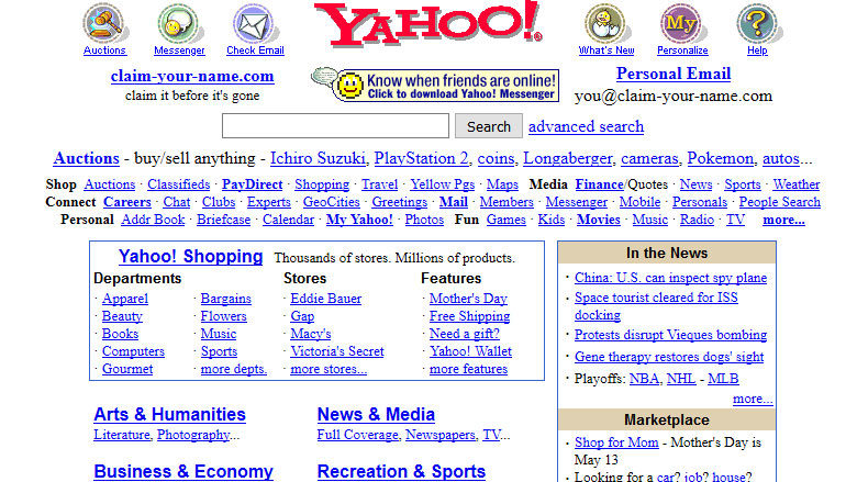 yahoo web design from 2002