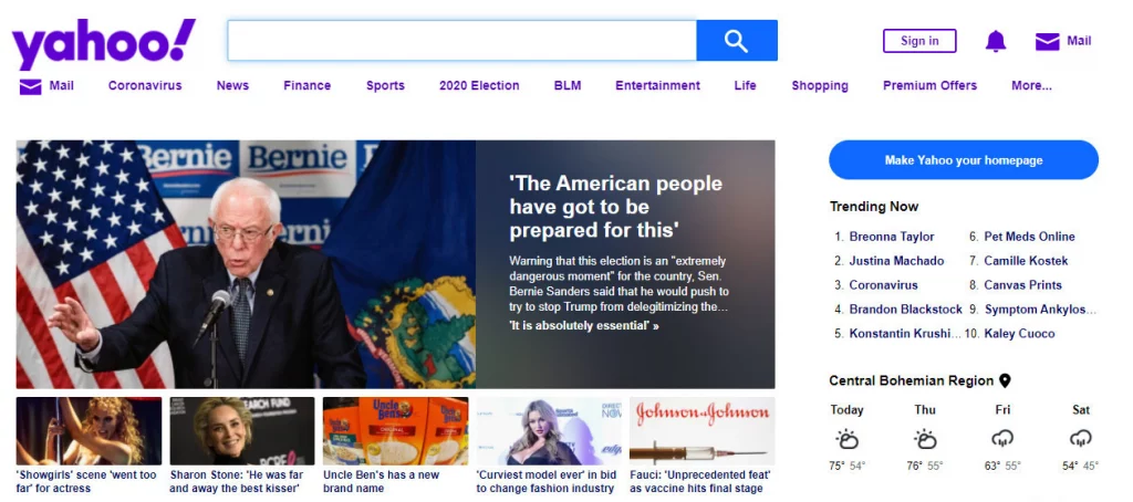 yahoo web design from 2022