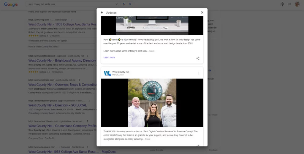 GMB Posts on West County Net's Google My Business Profile