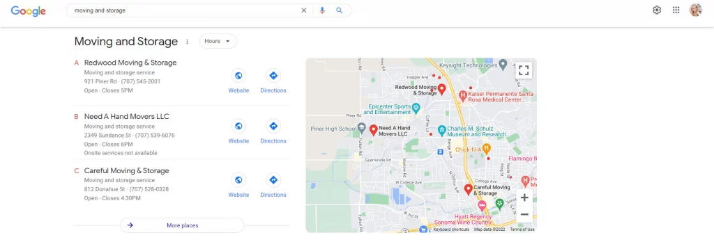 local pack search results on google