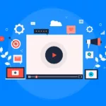 Digital concept art of video content marketing and social media video strategy